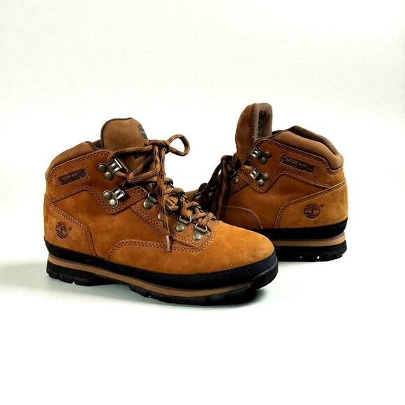 TIMBERLAND Euro Hiking Leather Boots Women 8.5M Brown Lace Up Outdoor Chunky EUC - Picture 1 of 13